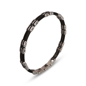 Bracelet Homme Acier composé maillons gris noirs mat Largeur : 7,1mm Longueur : 19,5, 20,5 ou 21,5cm