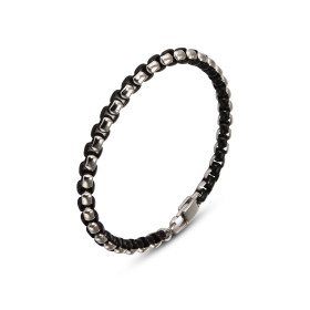 Bracelet Homme Acier composé d une maille venitienne souleur grise noire Largeur : 5,1mm Longueur ajustable 19,5 à 22cm