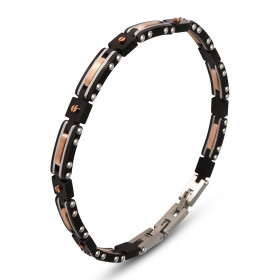 Bracelet Homme Acier composé maillons couleurs gris, noirs rosé Largeur : 7mm Longueur : 22 ou 23,5cm