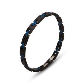 Bracelet Homme Acier composé maillons noirs mat bleu un oxyde zirconium 1,5mm diamètre Largeur : 6,2mm Longueur : 20,5 ou ...