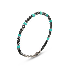Bracelet Homme Acier composé pierres facetées grises pierres cylindriques bleues turquoise Largeur : 4,3mm Longueur ajusta...