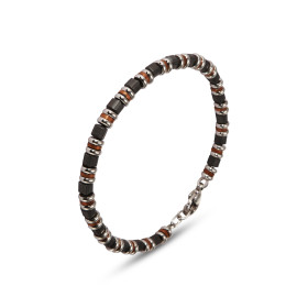 Bracelet Homme Acier composé pierres grises cylindres couleur bronze Largeur : 4,9mm Longueur ajustable 19,5 à 22cm