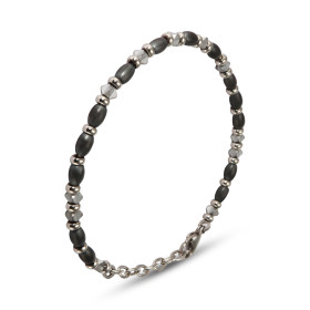 Bracelet Homme Acier composé boules d acier pierres couleur grise Largeur : 4,2mm Longueur ajustable 19,5 à 22,5cm
