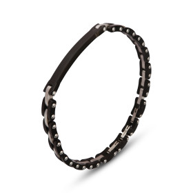 Bracelet Homme Acier composé d une plaque noire 40x7mm maillons gris noirs Largeur : 7mm Longueur : 20,21 22 cm