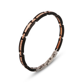 Bracelet Homme Acier composé maillons rosés noirs texturés d un oxyde zirconium 1mm diamètre Largeur : 4,8mm Longueur : 19...