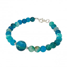 Bracelet Agate Bleue 6-10mm Argent Ce bracelet est composé pierres 6mm d une pierre 10mm son centre Elle est séparée par 2...