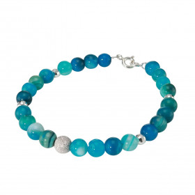 Bracelet Agate Bleue 6mm et Argent