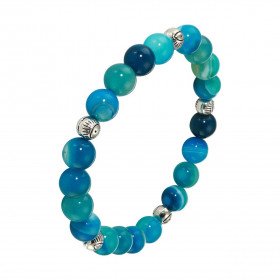 Bracelet Agate Bleue 8mm et Oeil porte bonheur