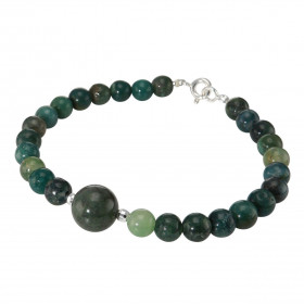 Bracelet Agate Mousse 6-10mm Argent Ce bracelet est composé pierres 6mm d une pierre 10mm son centre Elle est séparée par ...