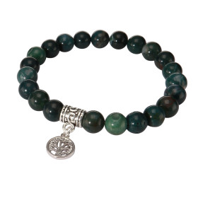 Bracelet Agate Mousse 8mm Breloque Arbre Vie Ce Bracelet est composé 23 perles 8mm d une breloque métal représentant un ar...