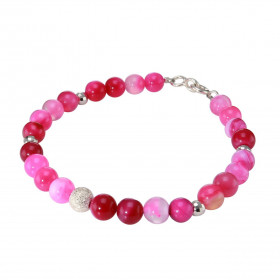 Bracelet Agate Rose 6mm et Argent. Ce bracelet est composé de pierres de 6mm, de 4 perles facettées en Argent de 4mm de di...