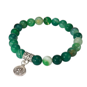 Bracelet Agate Verte 8mm Breloque Arbre Vie Ce Bracelet est composé 23 perles 8mm d une breloque métal représentant un arb...