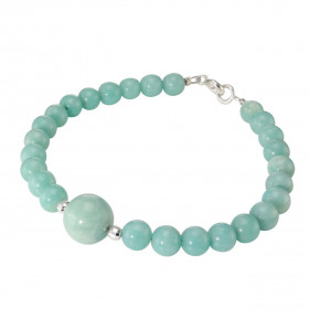 Bracelet Amazonite 6-10mm et Argent. Ce bracelet est composé de pierres de 6mm et d'une pierre de 10mm en son centre. Elle...