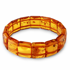 Bracelet Ambre Plaquettes Rectangulaires 14-16mm x 18.5cm. Plaquettes d'ambre rectangulaires. Ambre couleur Cognac. Enfila...