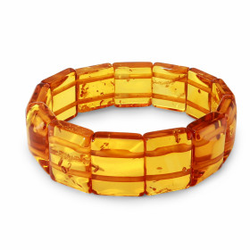 Bracelet Ambre Plaquettes Rectangulaires 16-19mm x 18.5cm Plaquettes d ambre rectangulaires Ambre couleur Cognac Enfilage ...