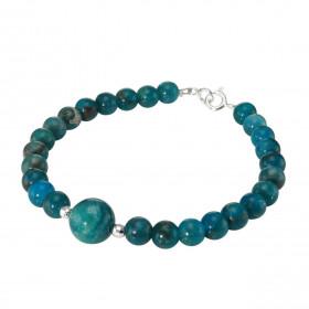 Bracelet Apatite Bleue 6-10mm Argent Ce bracelet est composé pierres 6mm d une pierre 10mm son centre Elle est séparée par...