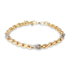 Bracelet argent rhodié argent doré composé d une maille fantaisie 6mm large dont 6 maillons sont sertis d oxydes zirconium...