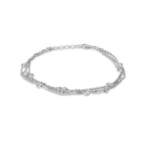 Bracelet argent rhodié composé 3 chaînes maille forçat 1,3mm large serties chacunes 4 oxydes zirconium 4mm Longueur ajusta...