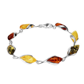 Bracelet Argent 925 Ambre Multicolore Navette 13x6mm