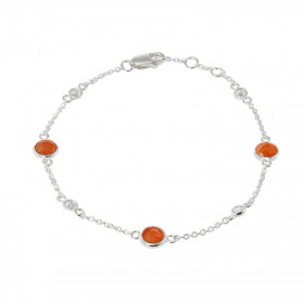 Bracelet Argent 925 Cornaline Oxyde zirconium Bracelet composé d une chaine forcat, 3 cornalines facettées 5mm 4 oxydes ro...