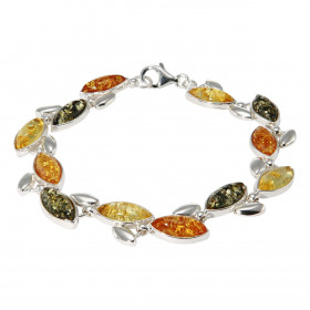  Bracelet Argent 925 Ambre Multicolore Longueur : 20cm Pierre forme marquise 13x6mm Largeur du bracelet : 12mm 