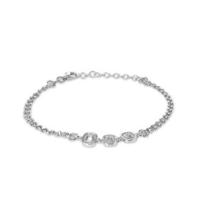 Bracelet argent rhodié composé 2 chaînes maille perlée 1,7mm large 3 rectangles setis d oxydes zirconium Largeur : 8mm Lon...