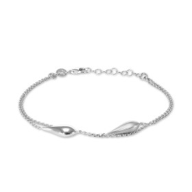 Bracelet argent rhodié composé 2 chaînes maille forçat 1,1mm large 2 gouttes 6x14mm dont l une est satinée Longueur ajusta...