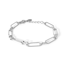 Bracelet argent rhodié composé signes infinis 5x9mm maillons rectangles rainurés 5x17mm Longueur ajustable 17,5 à 20cm Sys...