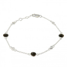 Bracelet Argent 925 Labradorite Oxyde zirconium Bracelet composé d une chaine forcat, 3 labradorites facettées 5mm 4 oxyde...