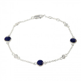 Bracelet Argent 925 Lapis Oxyde zirconium Bracelet composé d une chaine forcat, 3 lapis facettées 5mm 4 oxydes ronds 3mm L...