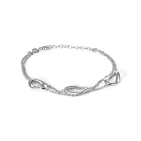 Bracelet argent rhodié composé 2 chaînes maille forçat ronde 1,5mm large 3 losanges ondulés dont 1 satiné 10x15mm Longueur...