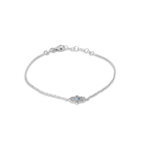 Bracelet argent rhodié main Fatma oeil laque bleue Dimension du motif : 8x9mm Chaîne maille forçat 1,1mm large Longueur aj...