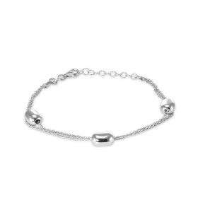 Bracelet argent rhodié composé 2 chaînes maille forçat 1mm large 3 motifs d argent ovales 7x9mm Longueur ajustable 17 à 19...