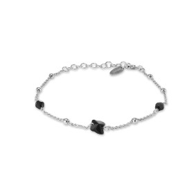 Bracelet argent rhodié composé d une maille forçat 1,1mm large, 2 pierres noires facetées un papillon 5x6mm Longueur ajust...