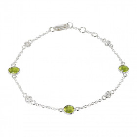 Bracelet Argent 925 Péridot Oxyde zirconium Bracelet composé d une chaine forcat, 3 péridots facettées 5mm 4 oxydes ronds ...