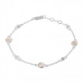 Bracelet Argent 925 Quartz Rose Oxyde zirconium Bracelet composé d une chaine forcat, 3 quartz rose facettés 5mm 4 oxydes ...