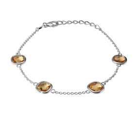 Bracelet Argent 925 Rhodié Citrine Coussin Bracelet serti 4 pierres taille coussin 6x6mm Type serti : serti clos Bracelet ...