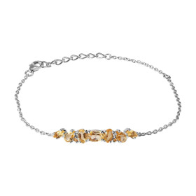 Bracelet Argent 925 Rhodié Citrine Maille forçat 1.5mm large Longueur du bracelet ajustable 16 à 19cm Motif central serti ...