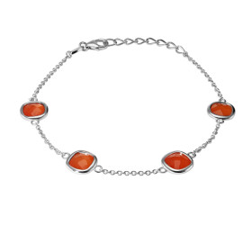 Bracelet Argent 925 Rhodié Cornaline Coussin Bracelet serti 4 pierres taille coussin 6x6mm Type serti : serti clos Bracele...