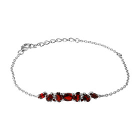 Bracelet Argent 925 Rhodié Grenat Maille forçat 1.5mm large Longueur du bracelet ajustable 16 à 19cm Motif central serti p...