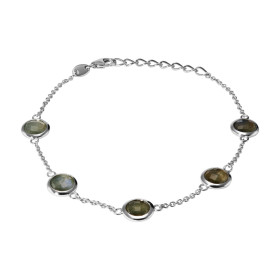 Bracelet Argent 925 Rhodié Labradorite Ronde Bracelet serti 5 pierres rondes 6mm Type serti : serti clos Bracelet composé ...