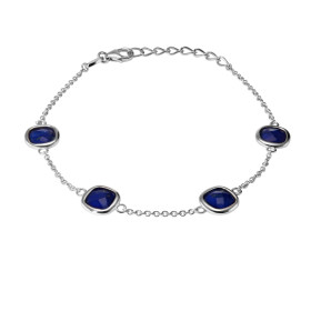 Bracelet Argent 925 Rhodié Lapis Lazuli Coussin. Bracelet serti de 4 pierres taille coussin de 6x6mm. Type de serti : sert...