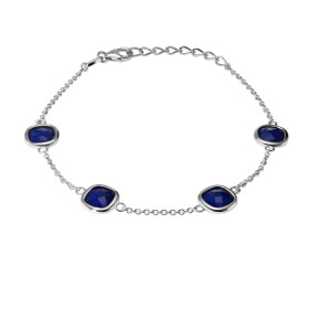Bracelet Argent 925 Rhodié Lapis Lazuli Coussin Bracelet serti 4 pierres taille coussin 6x6mm Type serti : serti clos Brac...