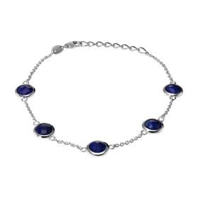 Bracelet Argent 925 Rhodié Lapis Lazuli Rond