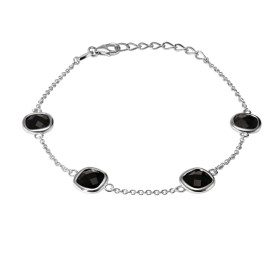 Bracelet Argent 925 Rhodié Onyx Coussin. Bracelet serti de 4 pierres taille coussin de 6x6mm. Type de serti : serti clos. ...