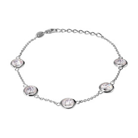 Bracelet Argent 925 Rhodié Oxyde zirconium Rond Bracelet serti 5 pierres rondes 6mm Type serti : serti clos Bracelet compo...