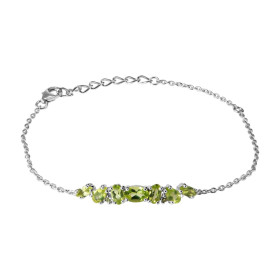 Bracelet Argent 925 Rhodié Péridot Maille forçat 1.5mm large Longueur du bracelet ajustable 16 à 19cm Motif central serti ...