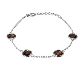 Bracelet Argent 925 Rhodié Quartz Fumé Coussin Bracelet serti 4 pierres taille coussin 6x6mm Type serti : serti clos Brace...