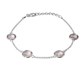 Bracelet Argent 925 Rhodié Quartz Rose Coussin. Bracelet serti de 4 pierres taille coussin de 6x6mm. Type de serti : serti...