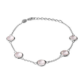 Bracelet Argent 925 Rhodié Quartz Rose Rond